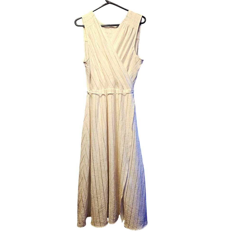 Studio 1886 white gold striped faux wrap maxi dress size 1x